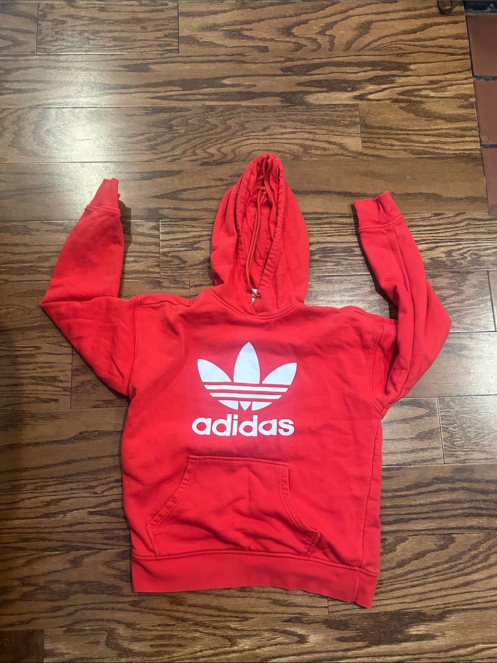 adidas Red Hoodie with White Trefoil Logo